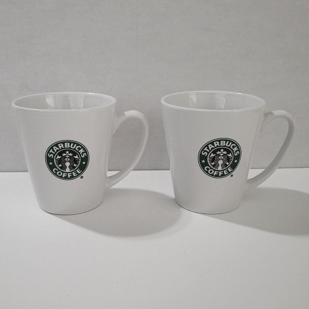 Starbucks 2007 Set of 2 Coffee White Mug Classic Logo‎ 10z Cups